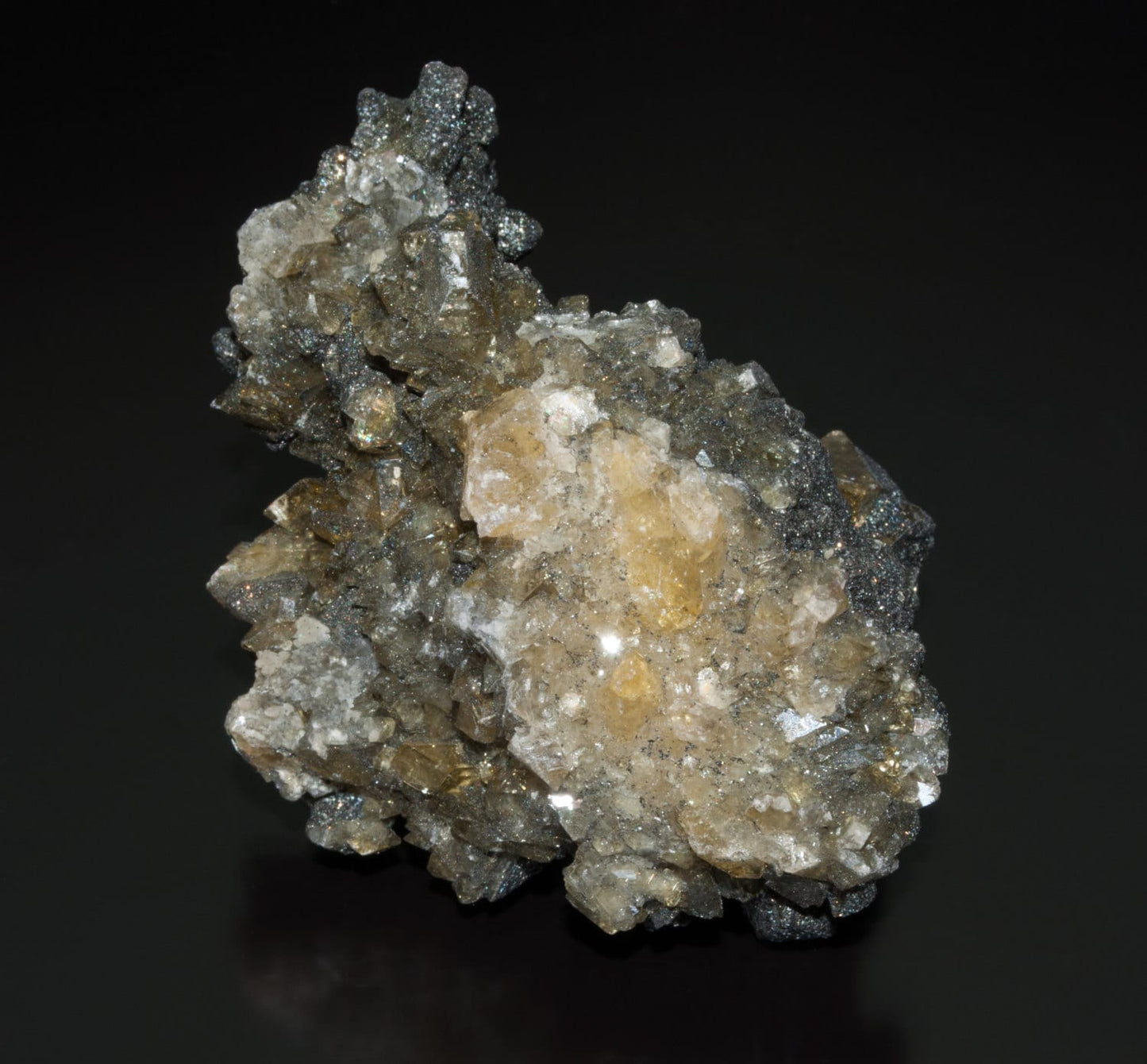 Pyrite on Yellow Calcite, Chenzhou, Hunan Province, China (16)
