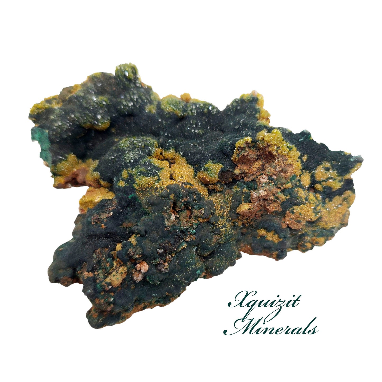Pyromorphite on Malachite, RARE, Browns Open Pit, Rum Jungle, Northern Territory Australia (ws1)