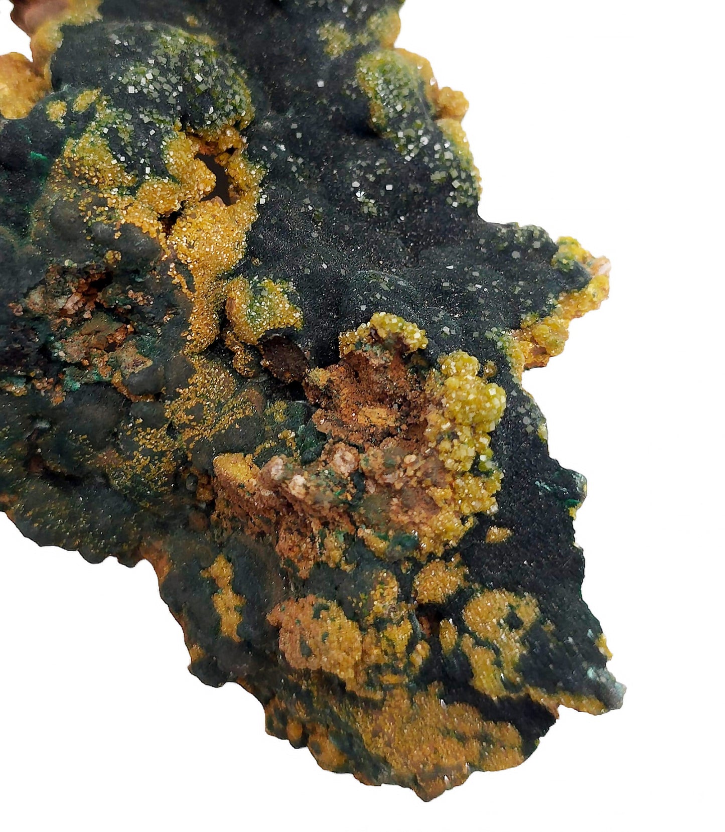 Pyromorphite on Malachite, RARE, Browns Open Pit, Rum Jungle, Northern Territory Australia (ws1)