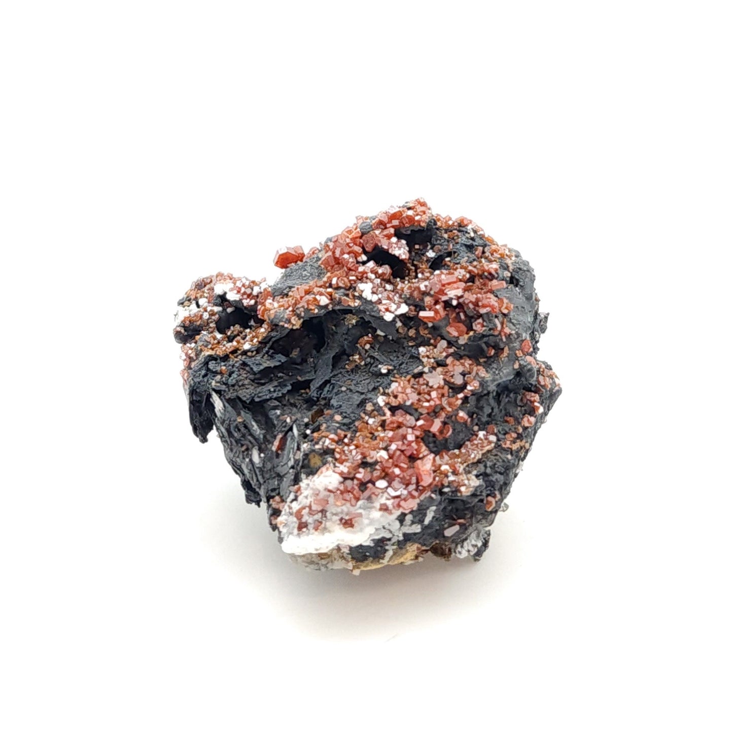 Vanadinite and Goethite on Barite, Mibladen, Morocco (51)