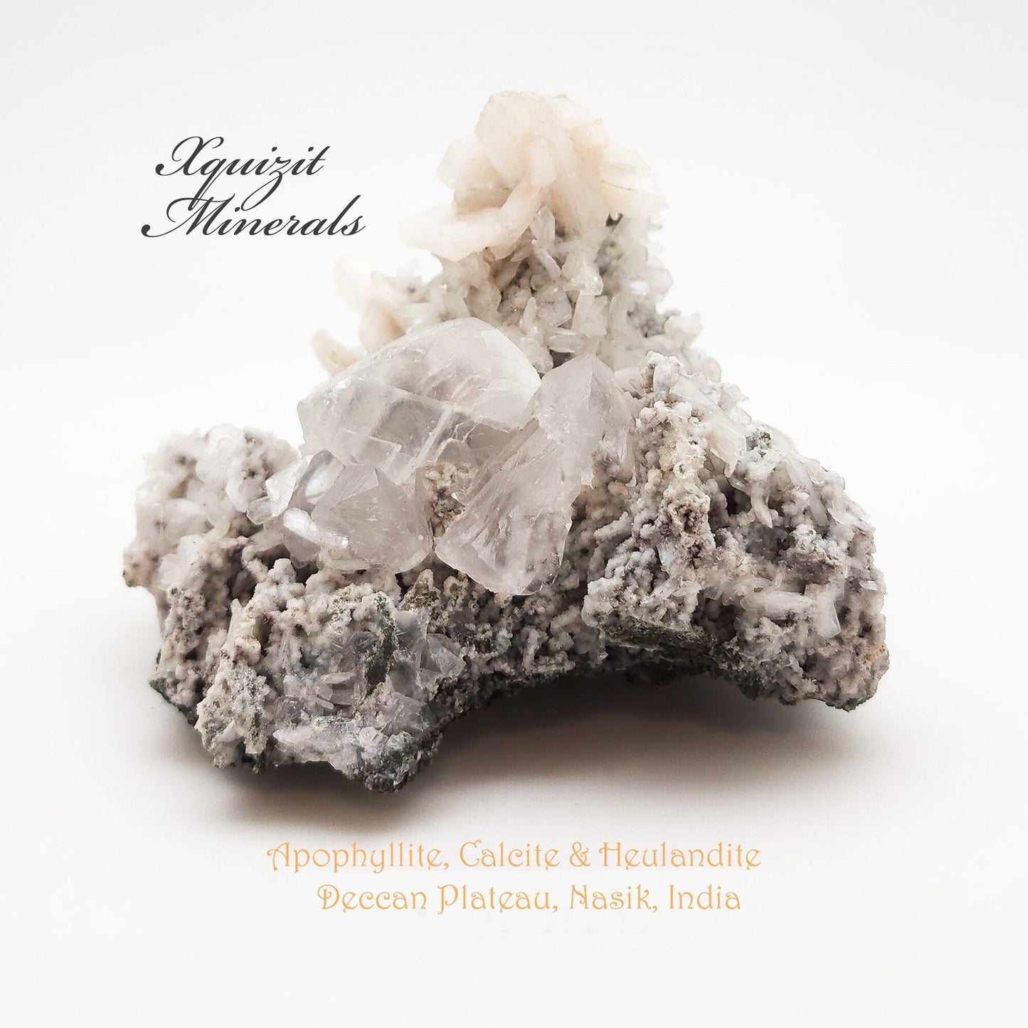 Apophyllite, Stilbite, Heulandite and Calcite, Deccan Plateau, Nasik, India (79)