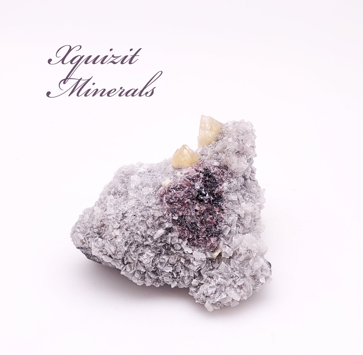 Barite and Calcite on Quartz, Guizhou Prov., Qinglong, China (74)