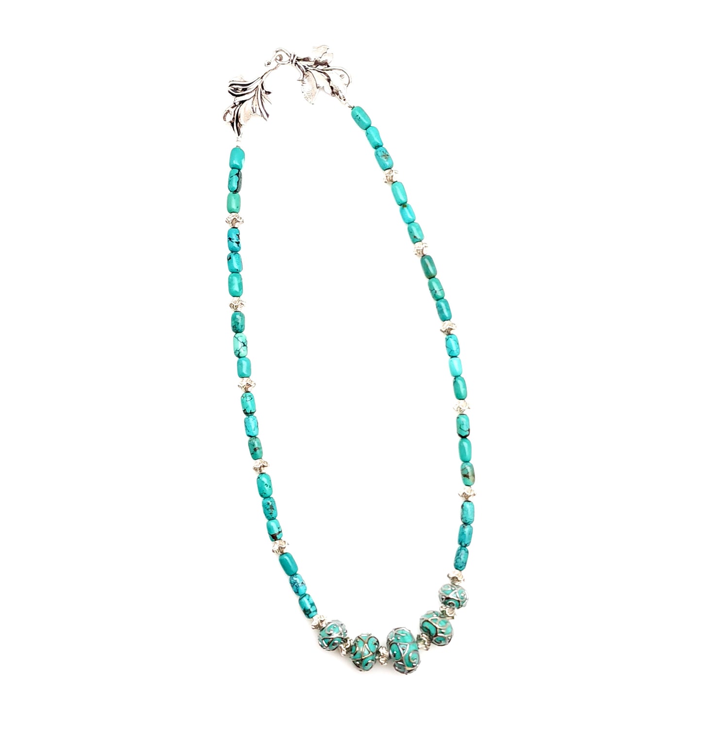 Kingman Turquoise, Art Glass and Sterling Silver Necklace