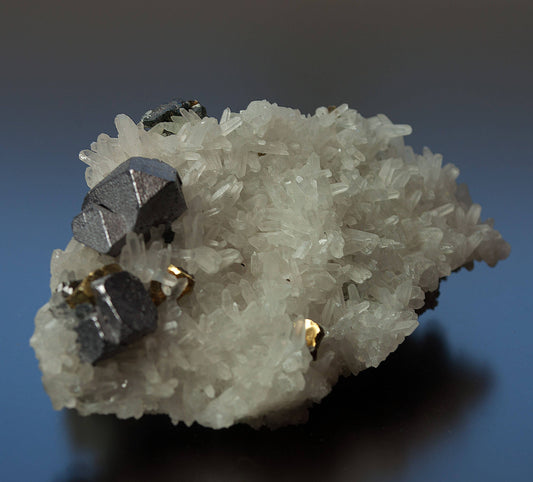 Galena on Quartz with Pyrite, Krushev dol Mine, Madan, Bulgaria (28)