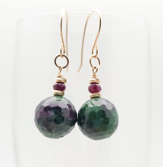 Ruby and Ruby Zoisite 14kt gold earrings