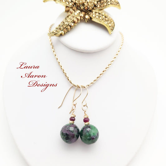 Ruby and Ruby Zoisite 14kt gold earrings