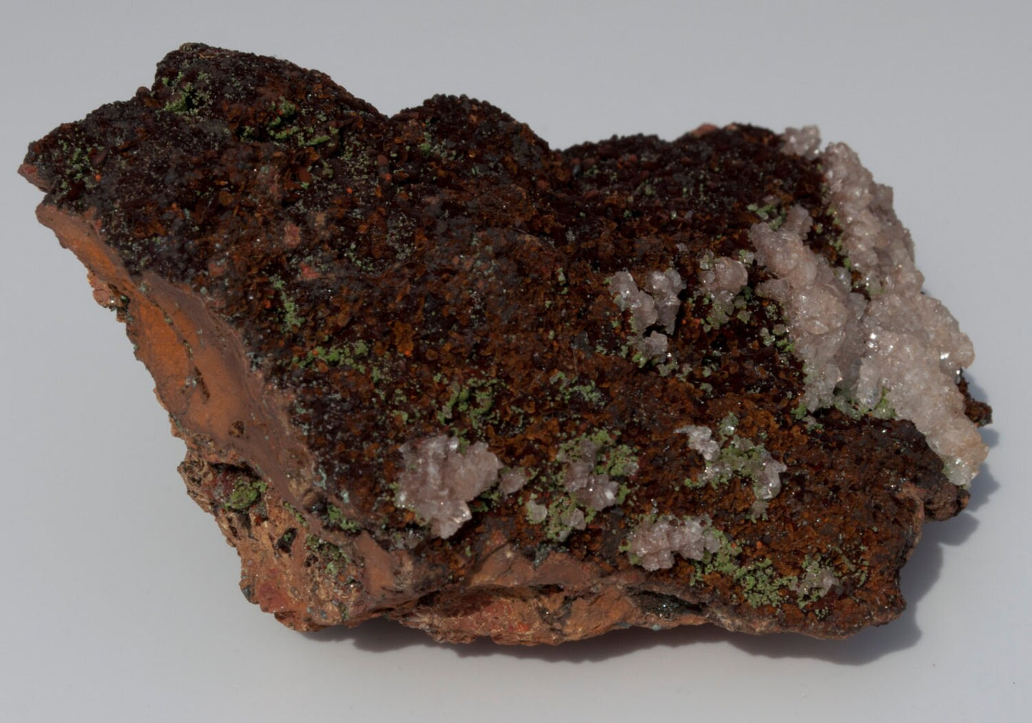 Conichalcite and Calcite on Goethite, Mina Ojuela, Mapimi, Mexico (15)